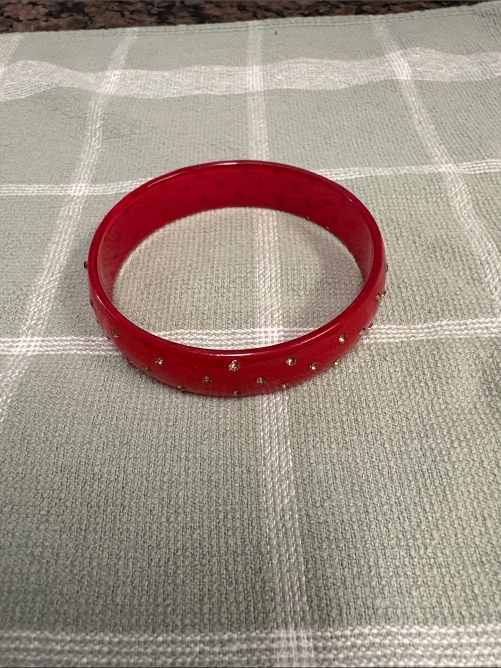 Red Crystal Accent Resin Bangle Bracelet